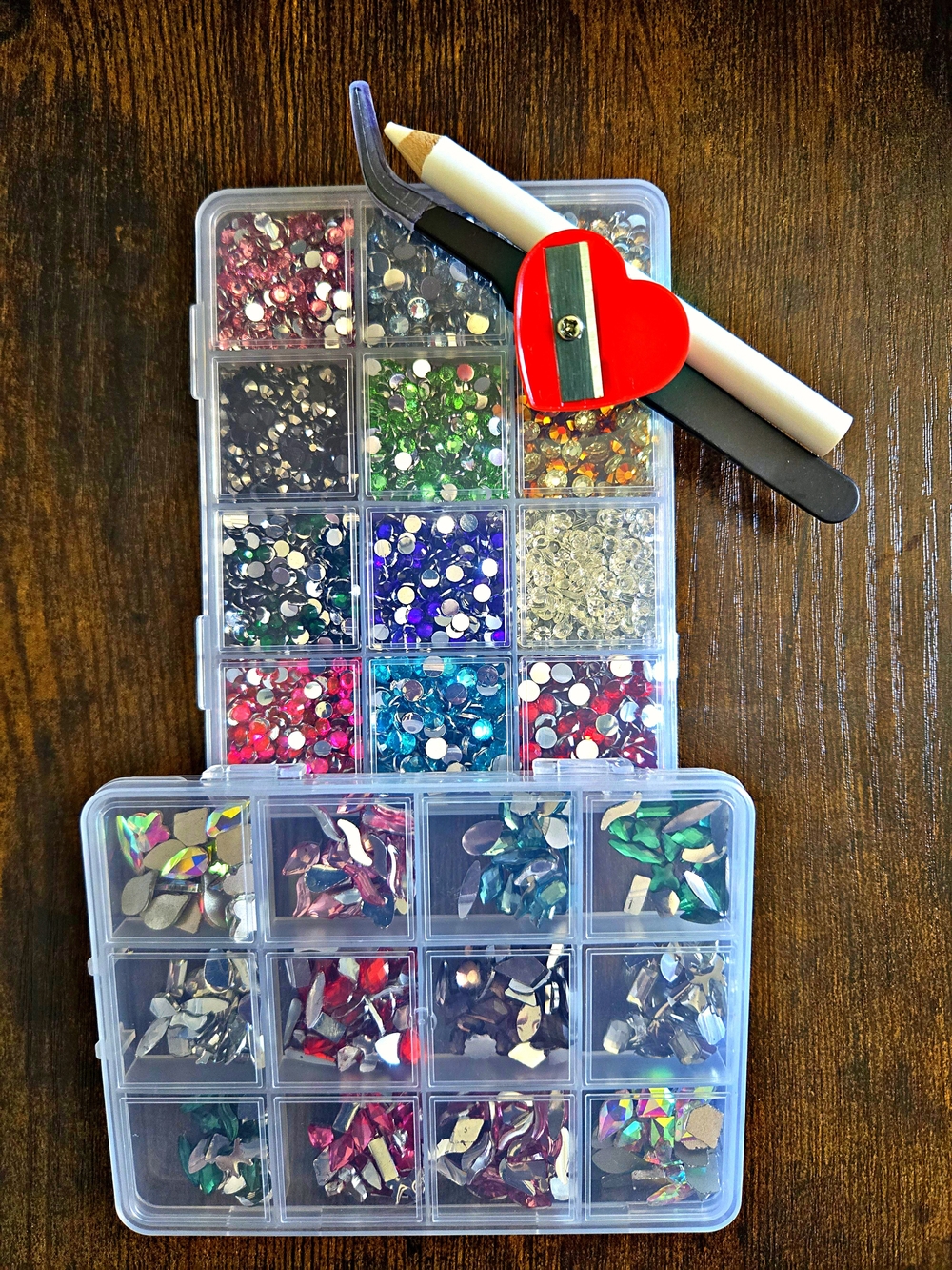 Rhinestone Nail Art Kit with Heart Sharpener and Tools - Multicolor